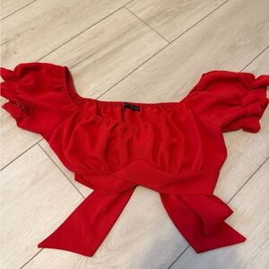 SHEIN Red Crop Top with Ruffled Sleeves